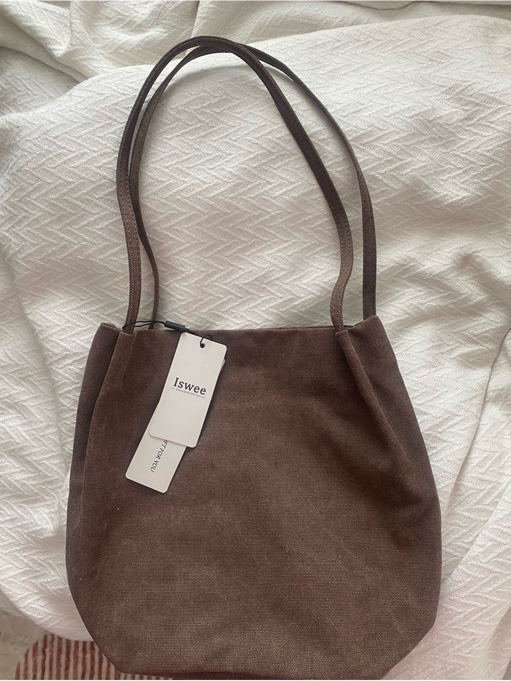 Iswee Coffee Brown Canvas Tote Bag | Casual Shoulder Purse NWT